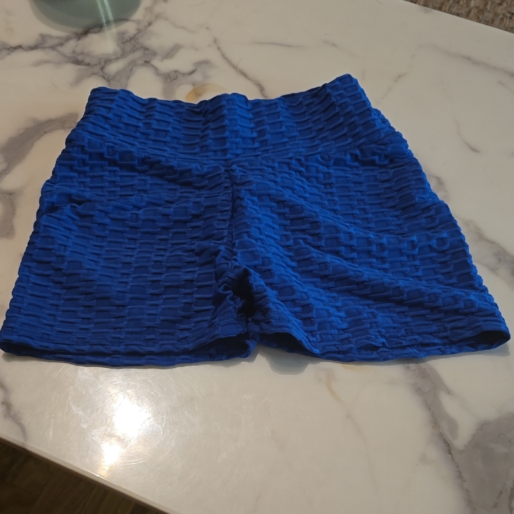 Blue Textured Exercise Shorts - Picture 2 of 4